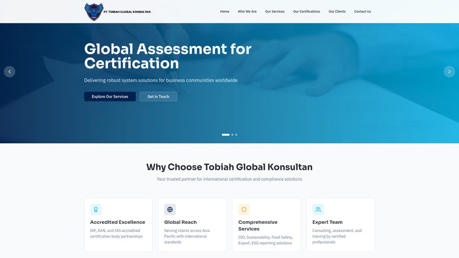Portofolio jasa buat website murah — tampilan website Tobiah Global Konsultan